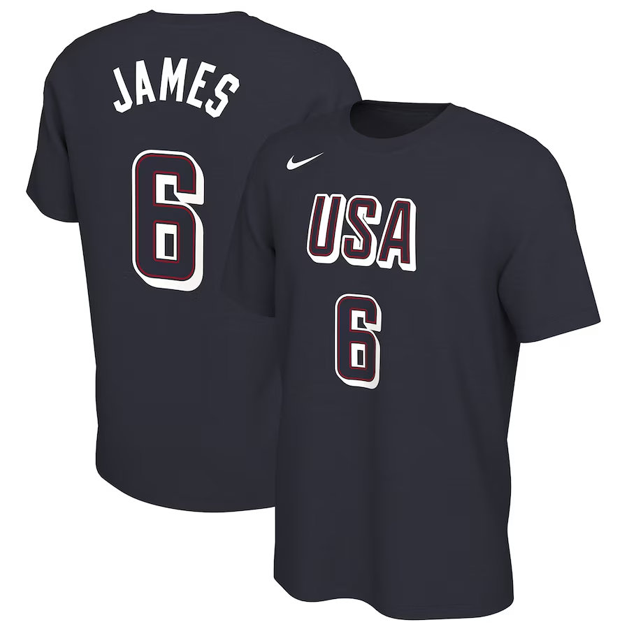 Men 2024 Paris Olympics USA basketball #6 James black T shirts->nba t-shirts->Sports Accessory